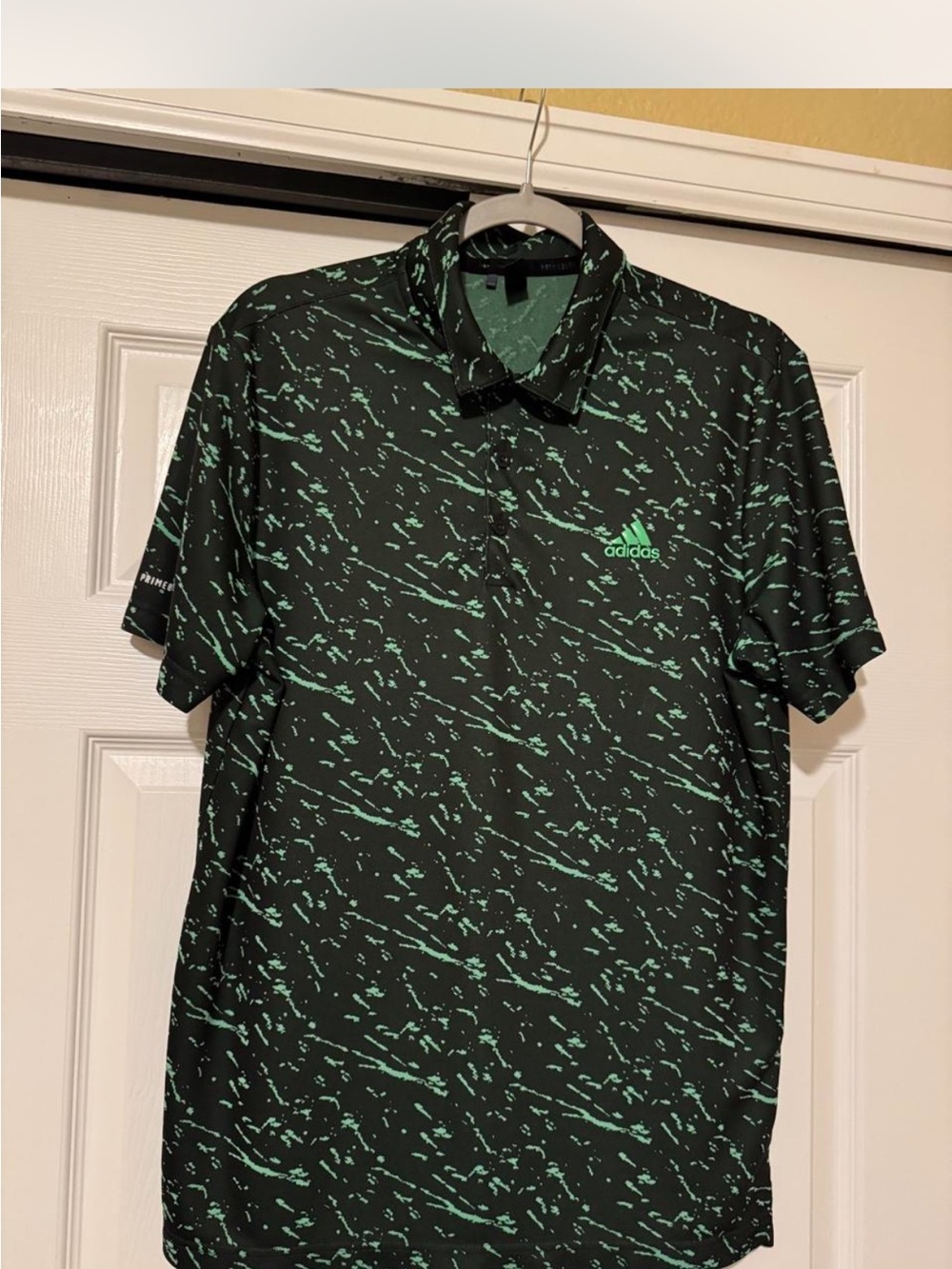adidas Men’s Black Polo with Mint Green Abstract Print